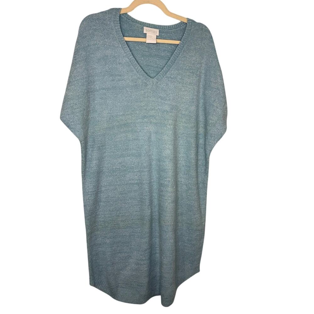 Softies V-Neck Dolman Sleeve Tunic Loungewear Soft Oversized Small/Medium Blue
